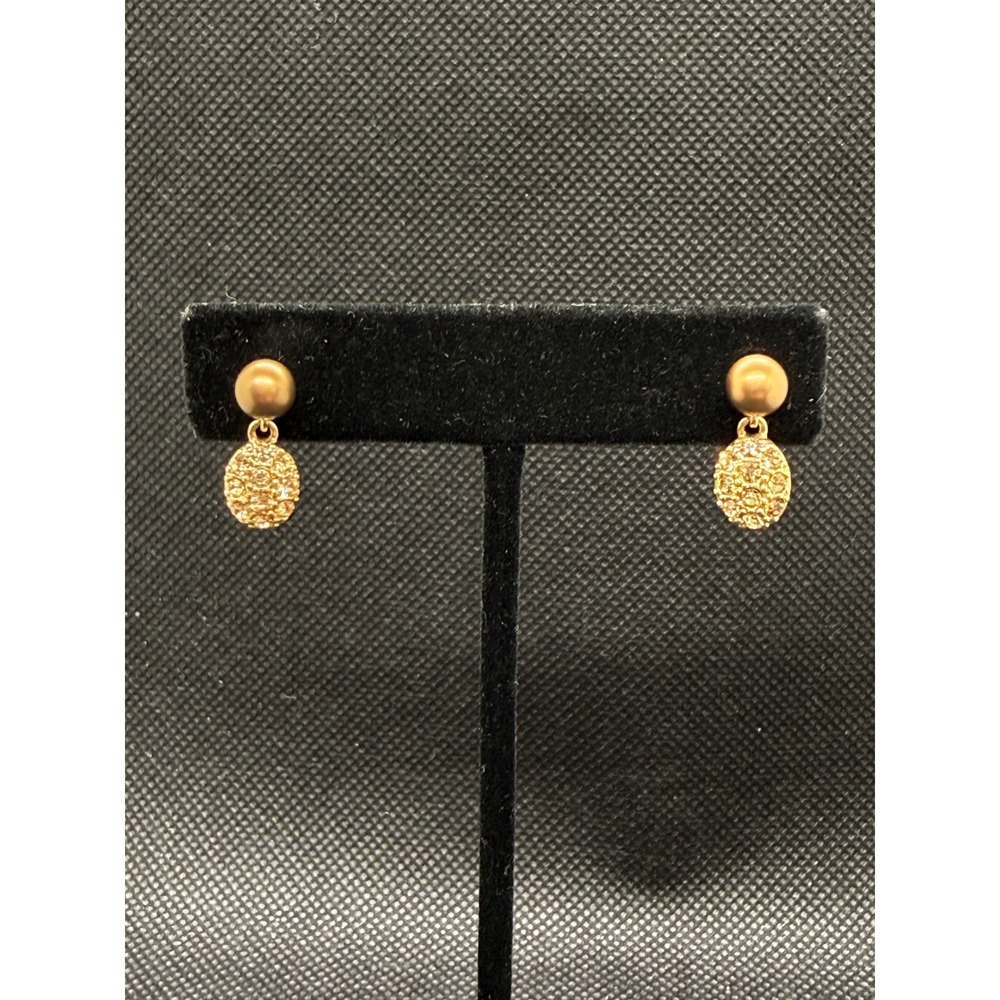 Monet Vintage Gold Tone Pavé Crystal Oval Drop Stud Earrings